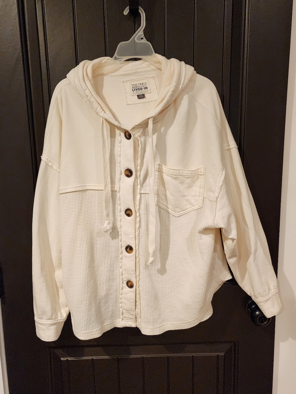 American Eagle Outfitters Cream Waffle Textured Hoodie, Size XS/S